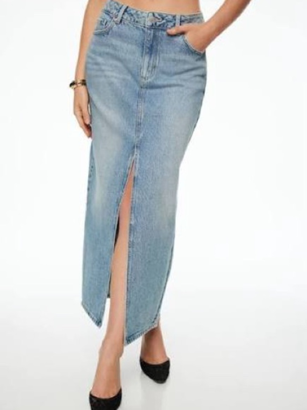 Dynamite Light Blue Denim Skirt with Front Slit